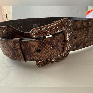 ROPER Roper Wide Snake Print Belt Concho Belt Women’s Size Large XL, Western Cow